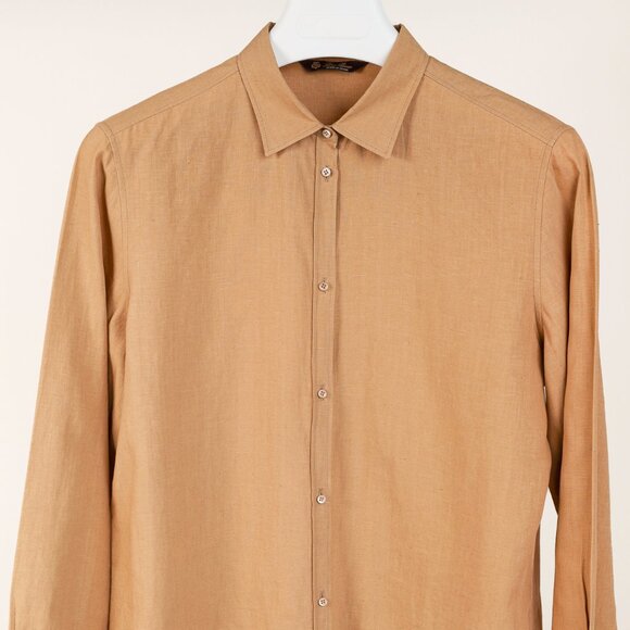 Loro Piana Tan Linen Long-Sleeve Buttoned Shirt - Picture 3 of 8